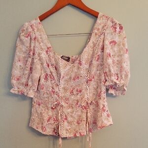 Lulumari Pink Puff Sleeve Ruched Blouse